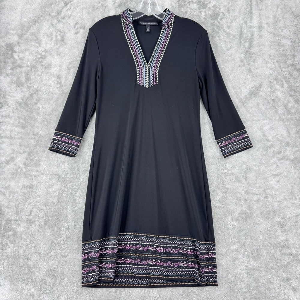 White‎ House Black Market Dress Womens Small Embroidered Office Career Stretch
